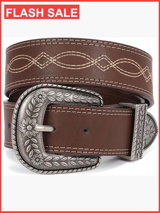 Genuine Leather Vintage Western Belt - Unisex Cowboy Style main image 7